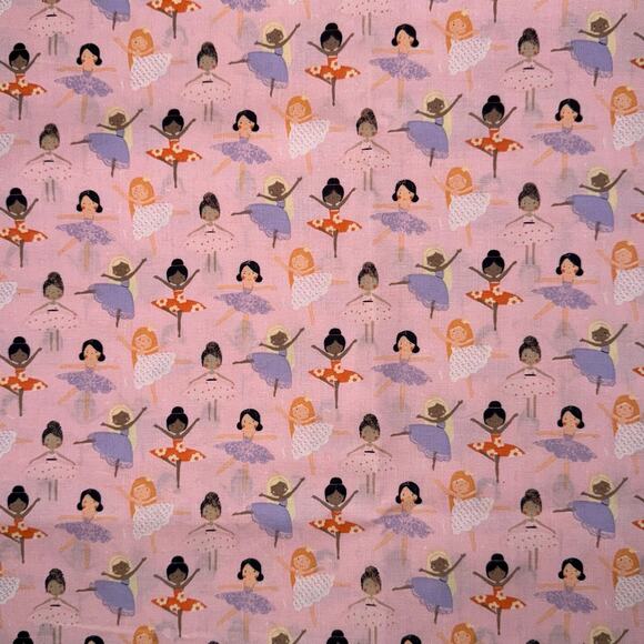 Little Ballerinas on Pink Cotton Fabric - 1/2 Yard - Novelty Print - Tutu Ballet - Picture 1 of 7